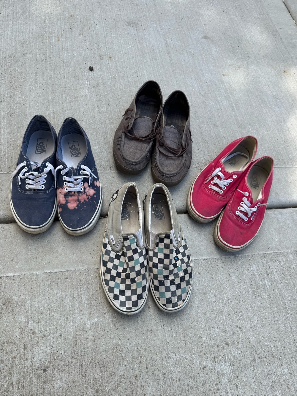 Vans Men’s 10.5 Lot Bundle 4 Pairs Authentic Slip Ons Moccasin Blue Red Brown